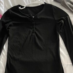 Black Long Sleeve Henley Top